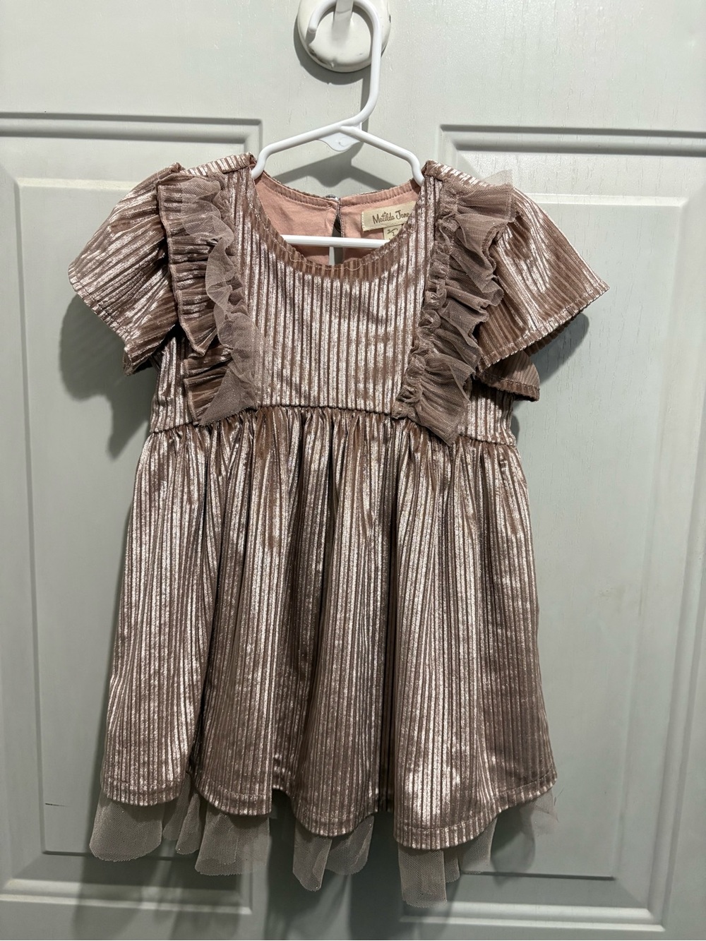 Matilda Jane Shimmery Rose Gold Velvet Ruffle Dress
